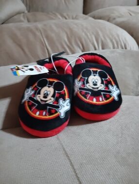 Disney Red & Black Mickey Mouse Plush Slippers for Kids